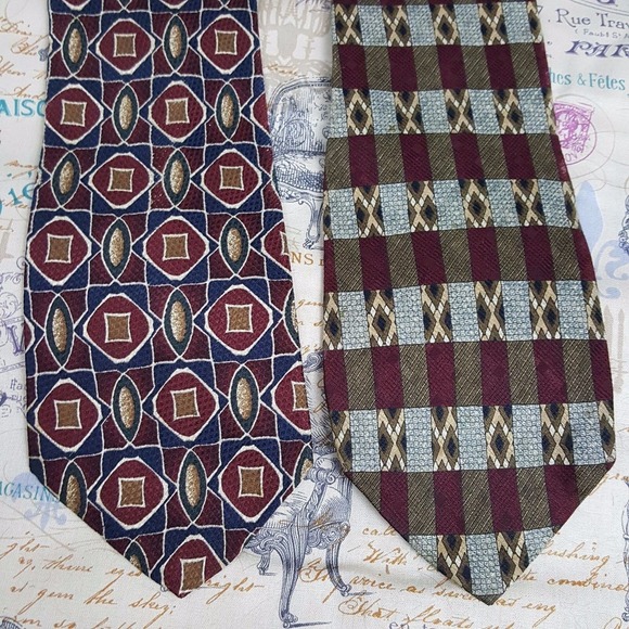 Harve Benard Other - HARVE BENARD USA Made Lot of 2 GEOMETRIC Silk Men Necktie Ties Tie Red Blue Gold